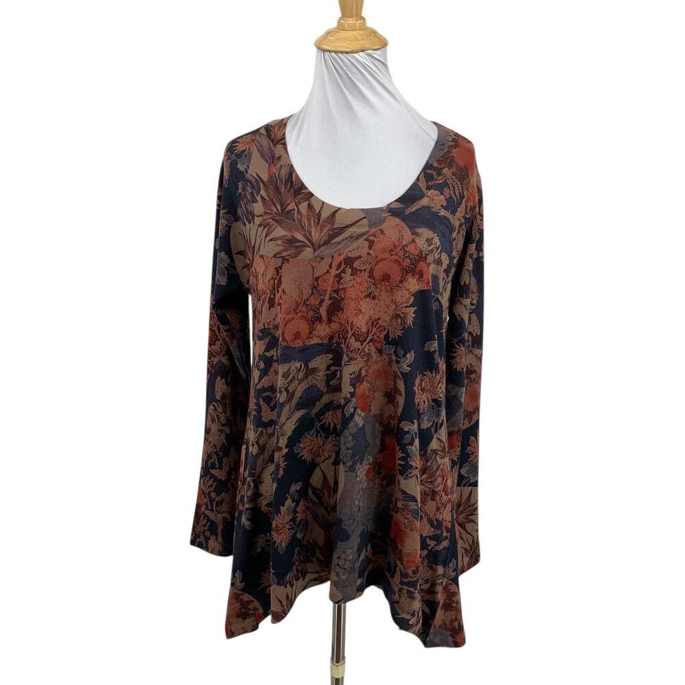 Soft Surroundings Top Womens S Small Multi Muted Floral Millie Tunic Long Sleeve
